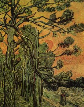 Vincent Van Gogh : Palm Trees against a Red Sky with Setting Sun